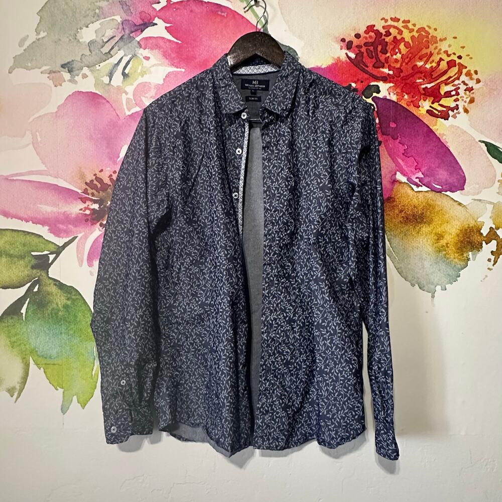 Michael Brandon Shirt Mens Large Slim Fit Button Up Stretch Causal Cotton Blend